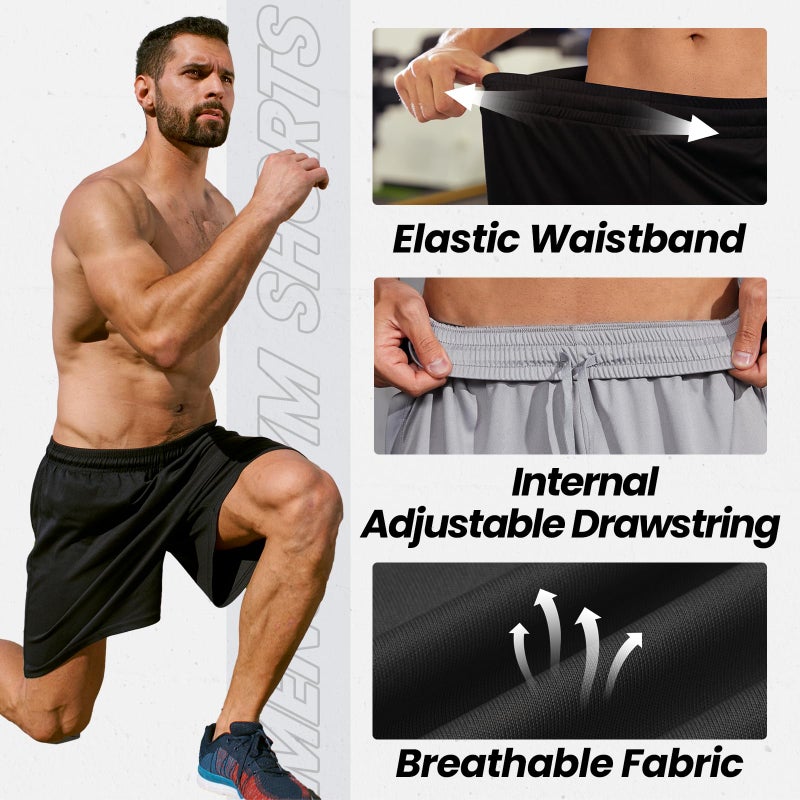 BALENNZ Athletic Shorts for Men with Pockets and Elastic Waistband Quick Dry Activewear, XX-Large, Navy, Blue, Dark Grey, Light Grey - Image 3